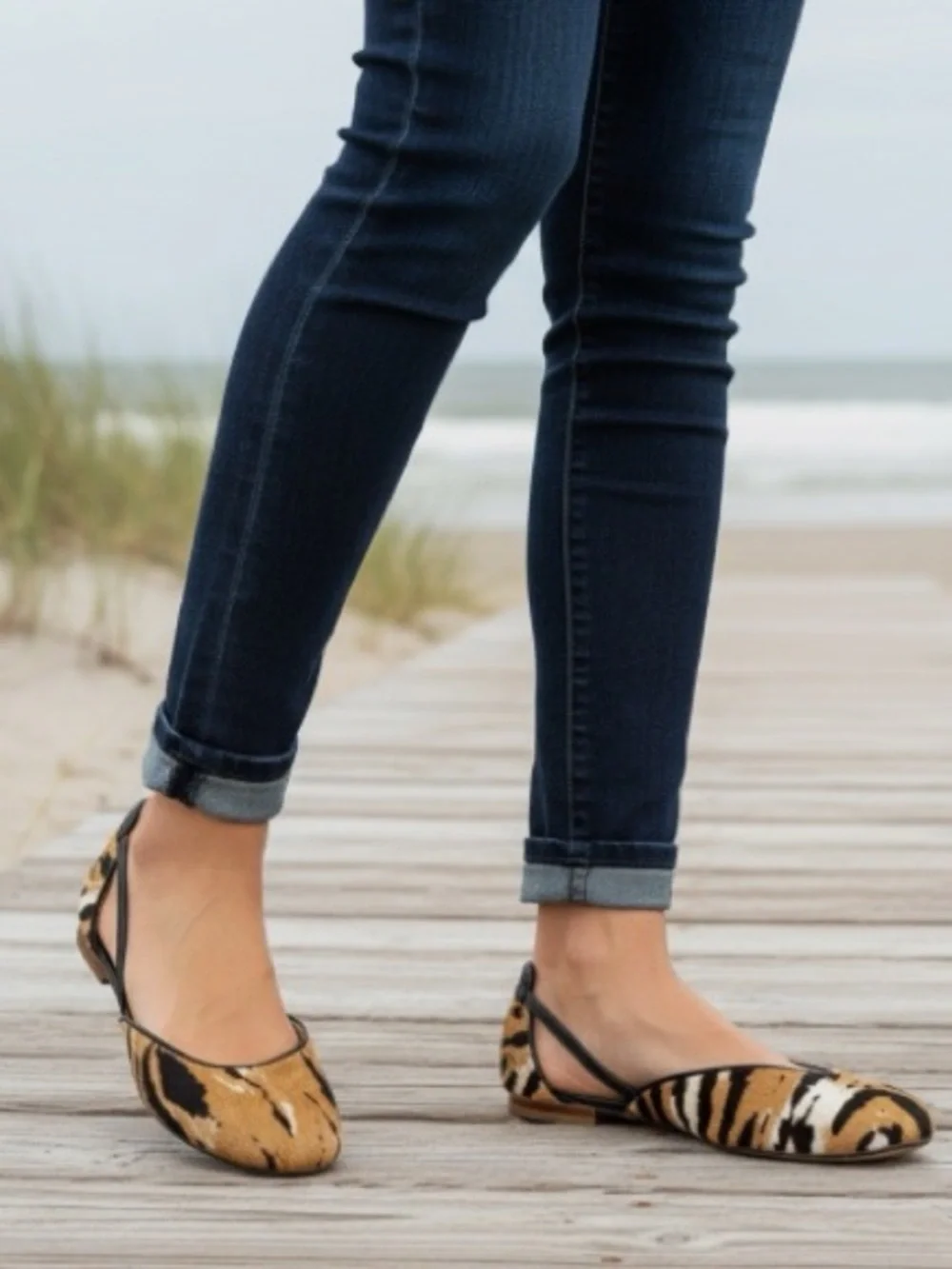 Talbots Tiger-Print Leather Horsehair Slingback Flats